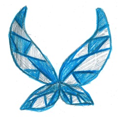 hand drawn sketch of blue wings.